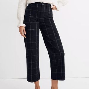 Madewell Women's Sz 30 Slim Emmett Wide Legs Plaid Crop Pants Black Straight Leg
